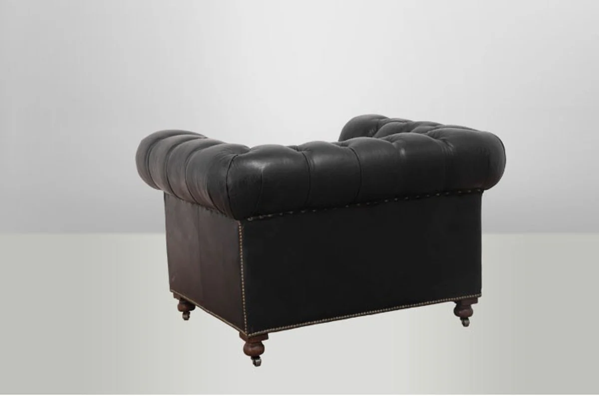 Chesterfield Luxus Echt Leder Sessel Vintage Leder von Old Saddle Black - Club Sessel