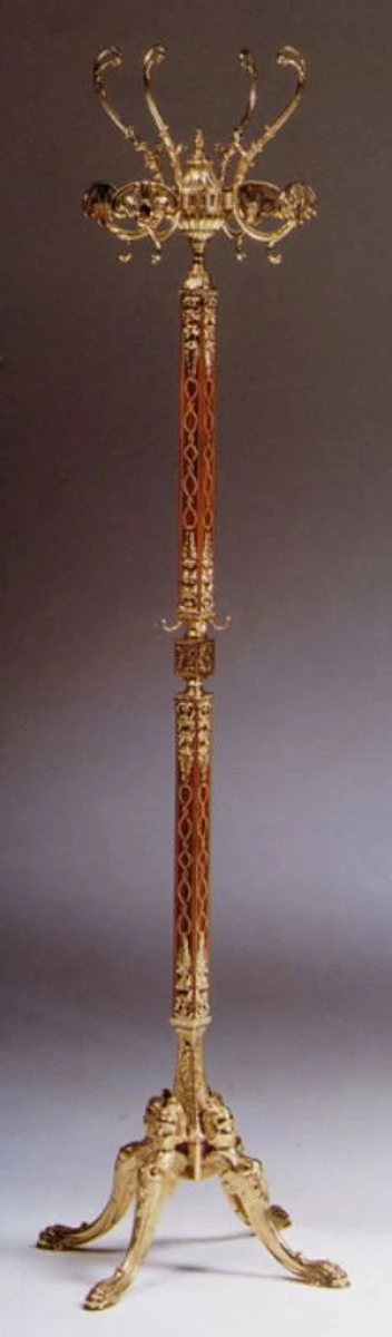 Luxus Barock Garderobenständer Gold / Braun 40 x 40 x H. 175 cm - Edler Messing Kleiderständer - Barock Hotel Garderoben Möbel