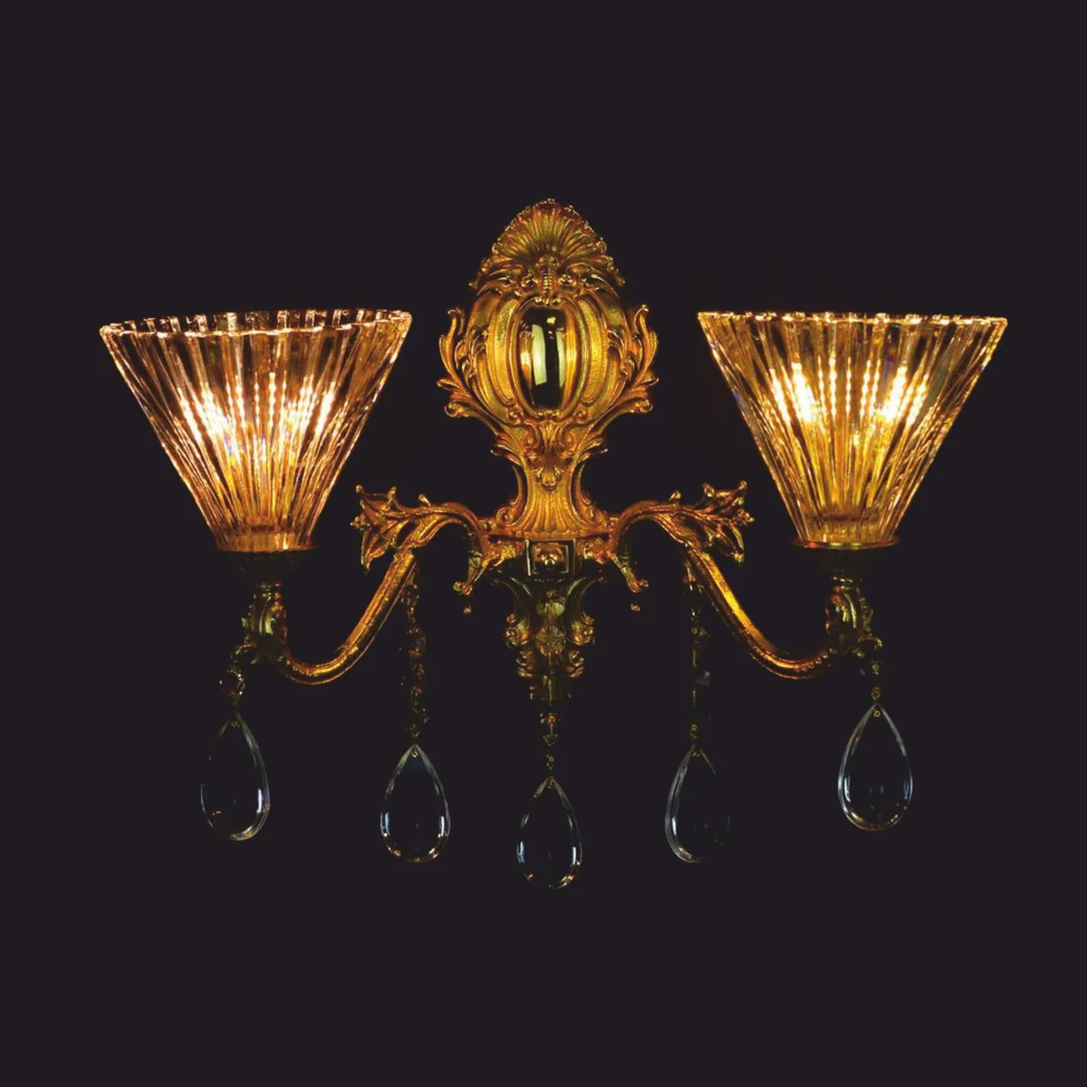 Luxus Barock LED Kristall Doppel Wandleuchte Gold 43 x 23 x H. 39 cm - Barock Leuchten