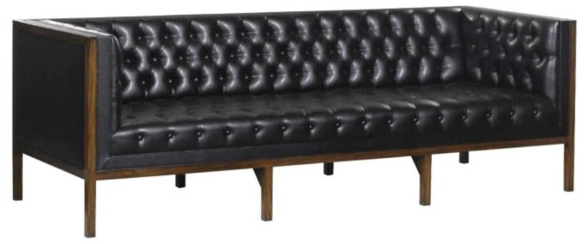 Chesterfield Echtleder 3-Sitzer Sofa Schwarz / Braun 213 x 78 x H. 72 cm - Hotel Möbel