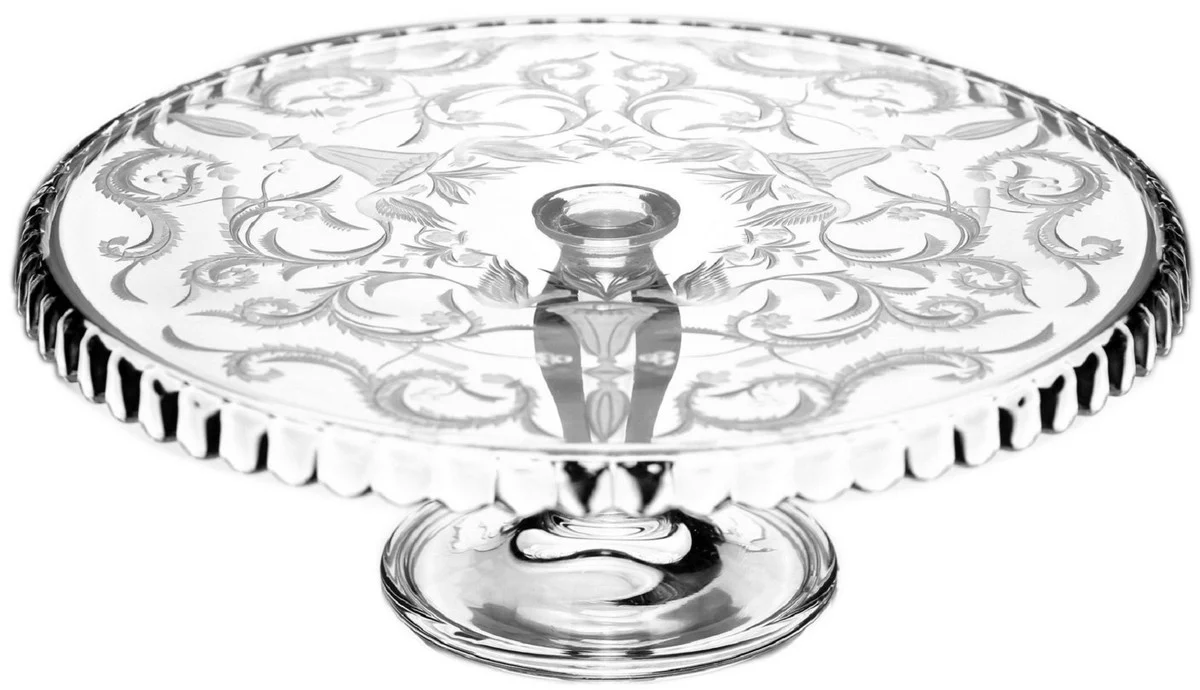 Luxus Kuchenteller Silber Ø 32 x H. 12 cm - Handgefertigte und handgravierte Glas Kuchenplatte - Hotel & Restaurant Accessoires - Luxus Qualität