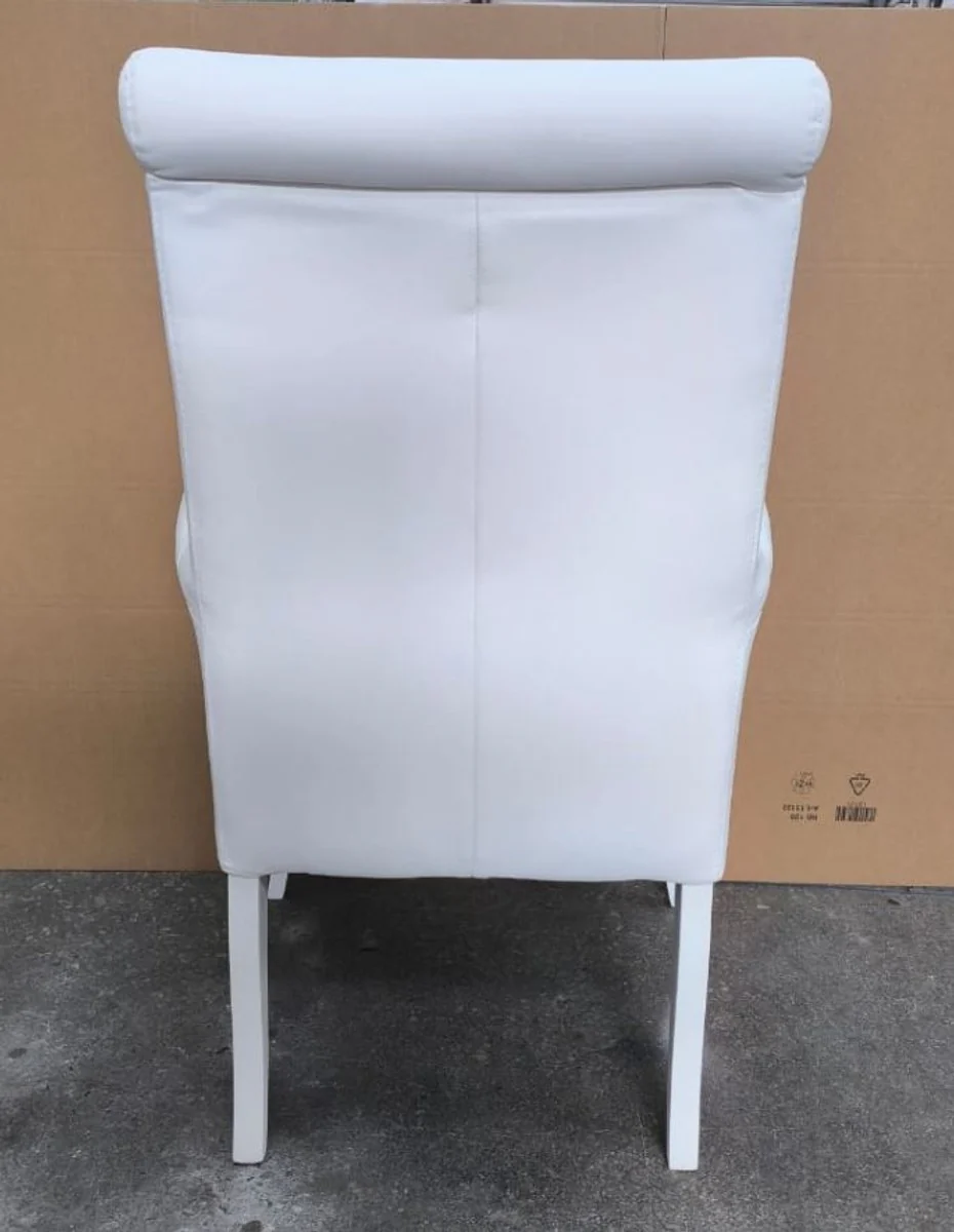 Chesterfield Neo Barock Kunstleder Esszimmerstuhl mit Armlehnen Weiß H. 103 cm