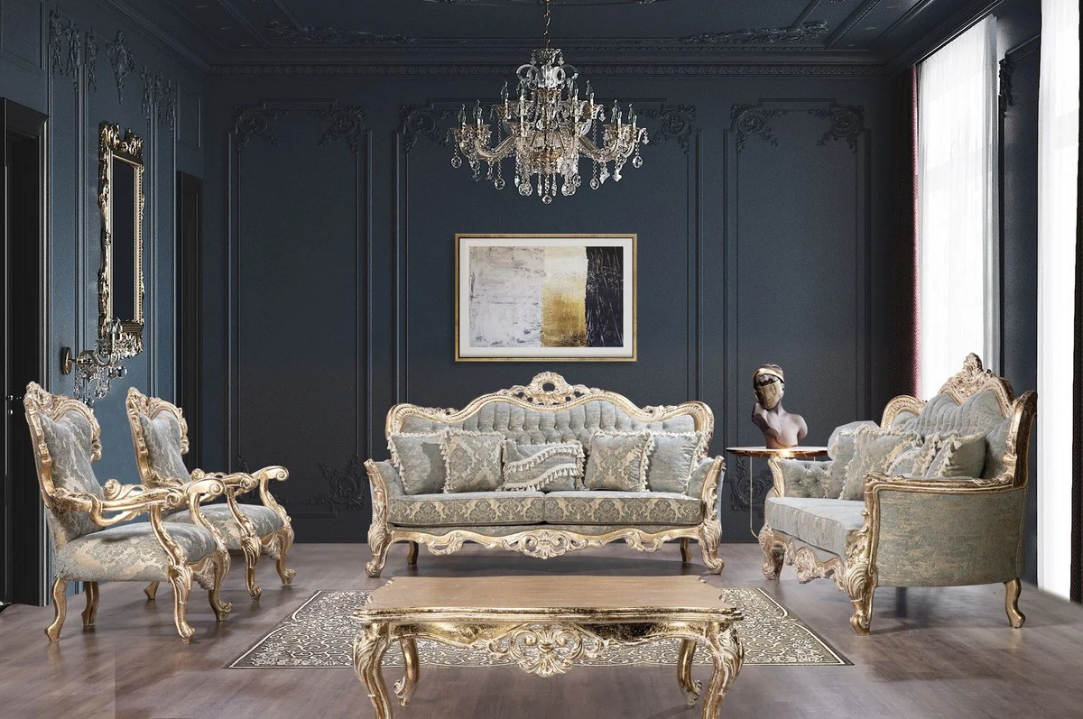 Luxus Barock Couchtisch Antik Gold - Rechteckiger Barockstil Wohnzimmertisch - Barockstil Wohnzimmer Möbel - Barock Möbel - Luxus Möbel im Barockstil - Edel & Prunkvoll