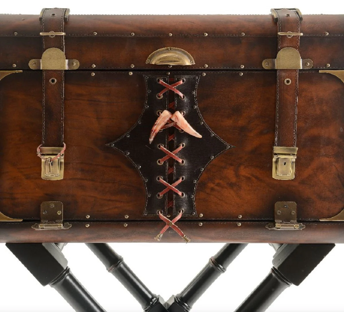 Luxus Leder Minibar in Koffer Optik Braun / Schwarz / Messing 45,5 x 45,5 x H. 73 cm - Echtleder Minibar - Bar Möbel - Echtleder Möbel - Luxus Möbel in Koffer Optik