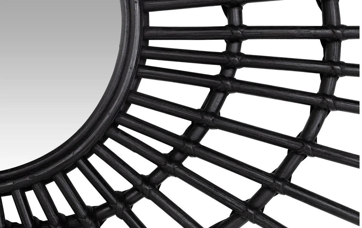 Designer Rattan Spiegel Schwarz Ø 75 cm - Deko Accessoires