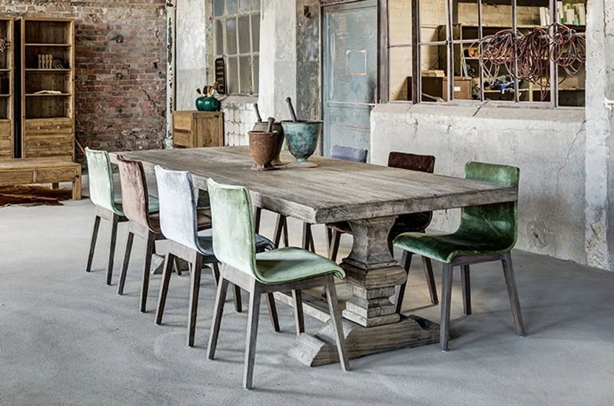 Landhausstil Esstisch Vintage Grau 180 cm - Rustikaler Massivholz Küchentisch