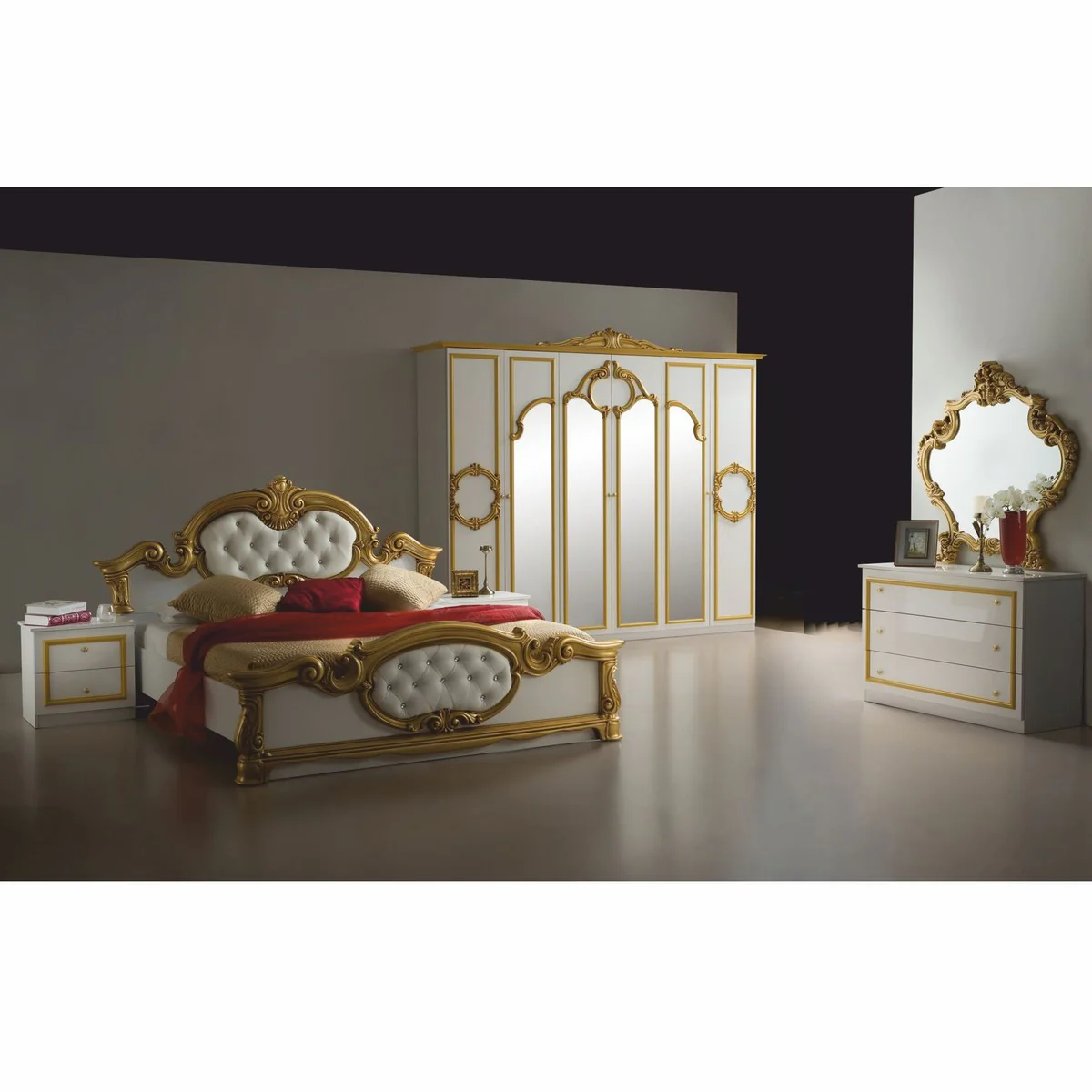 Luxus Barock Schlafzimmer Schrank Weiß / Gold 261 cm - Barock Schlafzimmer Möbel