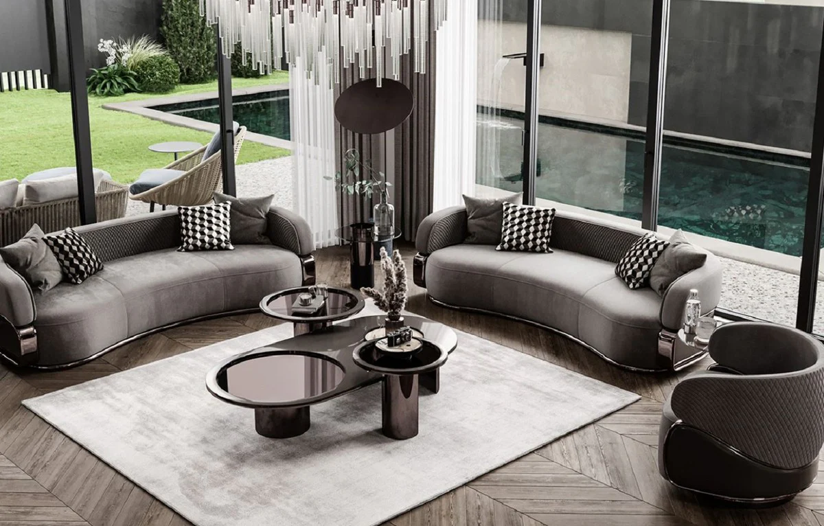 Luxus Sofa Grau / Bronze 280 x 110 x H. 70 cm - Gebogenes Wohnzimmer Sofa - Hotel Sofa - Wohnzimmer Möbel - Wohnzimmer Einrichtung - Hotel Möbel - Luxus Möbel - Luxus Einrichtung