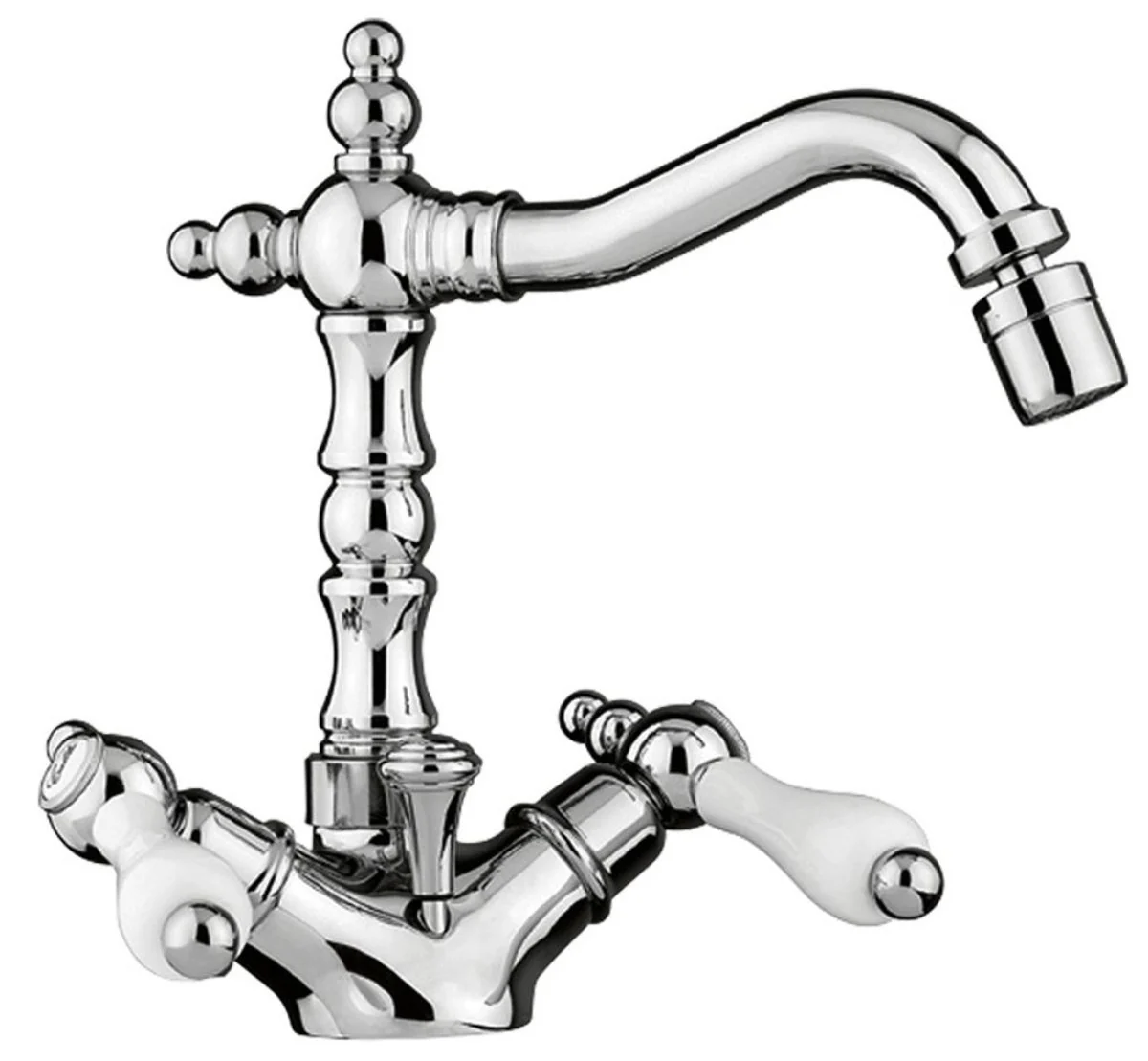 Jugendstil Retro Bidet-Einlochbatterie Badezimmer Waschtischarmatur Silber / Weiß H. 21 cm - Nostalgisches Bad Zubehör