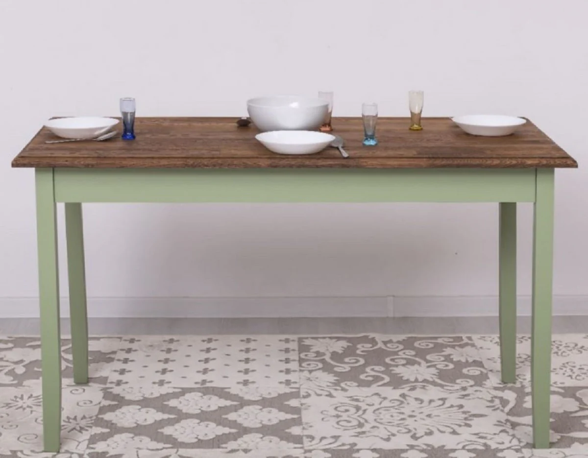 Landhausstil Esstisch Dunkelbraun / Grün 140 x 70 x H. 78 cm - Massivholz Küchentisch - Landhausstil Esszimmer Möbel