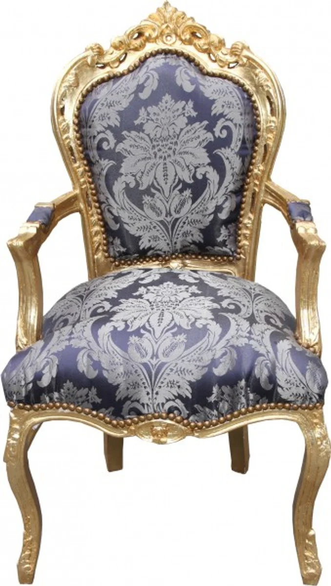 Barock Esszimmer Stuhl Blau Muster / Gold mit Armlehnen - Limited Edition