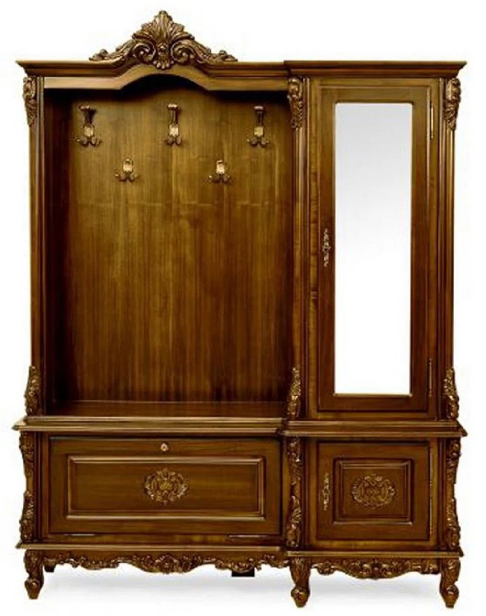 Luxus Barock Garderobe Dunkelbraun - Massivholz Garderobenschrank im Barockstil - Luxus Garderoben Möbel im Barockstil - Edel & Prunkvoll
