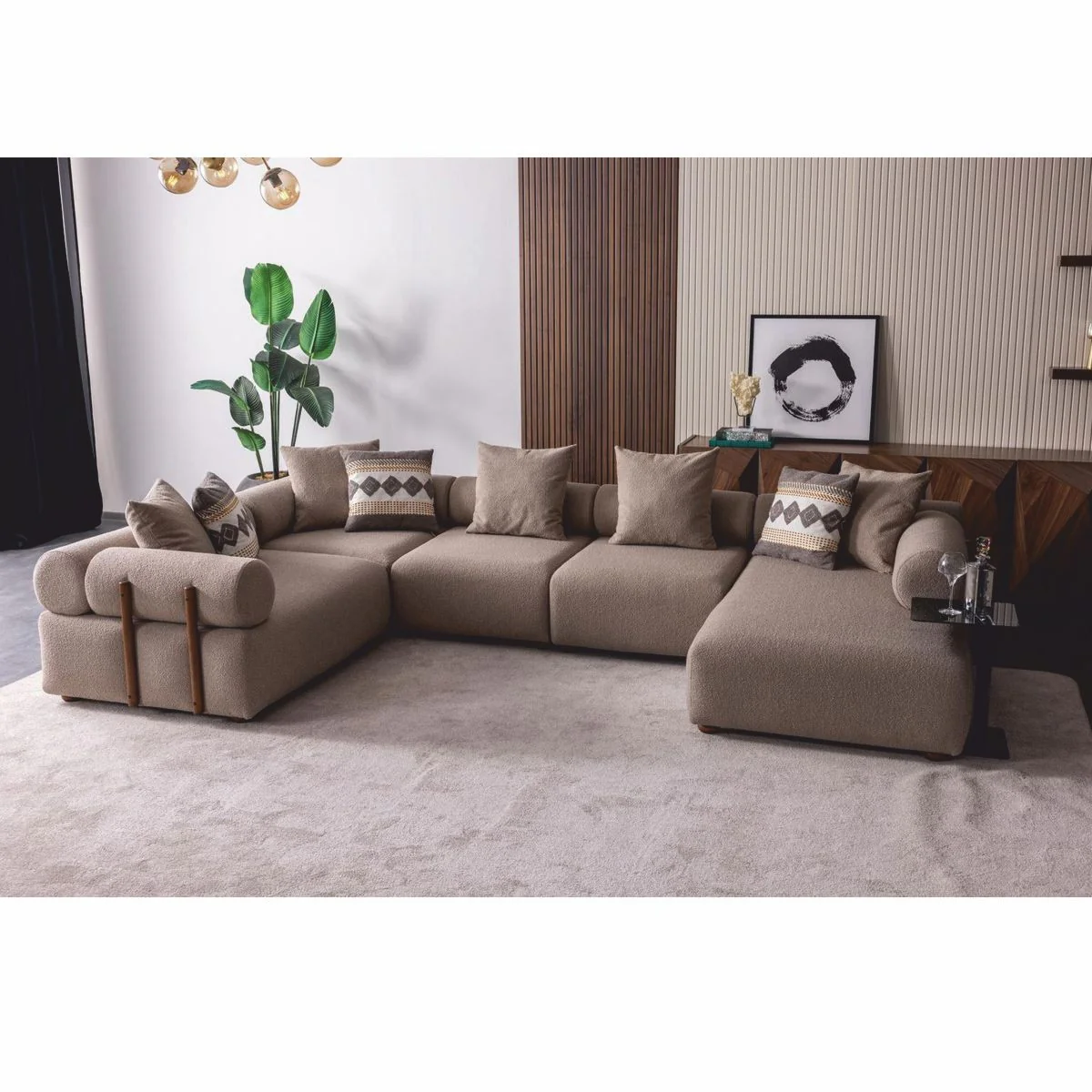 Luxus Ecksofa Grau / Braun 390 cm - Modulares Wohnzimmer Sofa