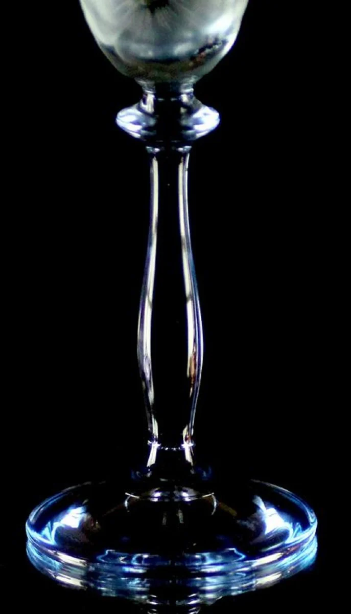 Luxus Barock Champagnerglas 6er Set Blau Ø 7 x H. 24,5 cm - Handgefertigte und handgravierte Champagnergläser mit Blumen Design - Hotel & Restaurant Accessoires