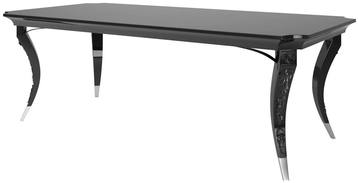 Luxus Art Deco Esszimmer Set Grau / Schwarz / Silber - 1 Esszimmertisch & 6 Esszimmerstühle - Luxus Qualität - Art Deco Esszimmer Möbel