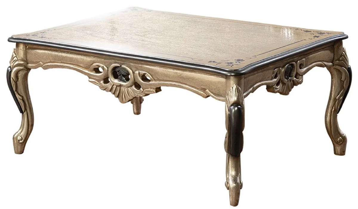 Luxus Barock Couchtisch Gold / Schwarz - Rechteckiger Barockstil Wohnzimmertisch - Barockstil Wohnzimmer Möbel - Barock Möbel - Luxus Möbel im Barockstil - Edel & Prunkvoll