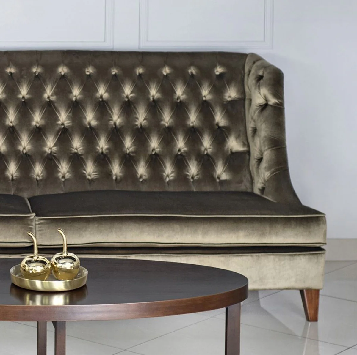 Luxus Chesterfield 3er Sofa Grün / Braun 230 x 95 x H. 102 cm - Modernes Wohnzimmer Sofa - Luxus Chesterfield Wohnzimmer Möbel