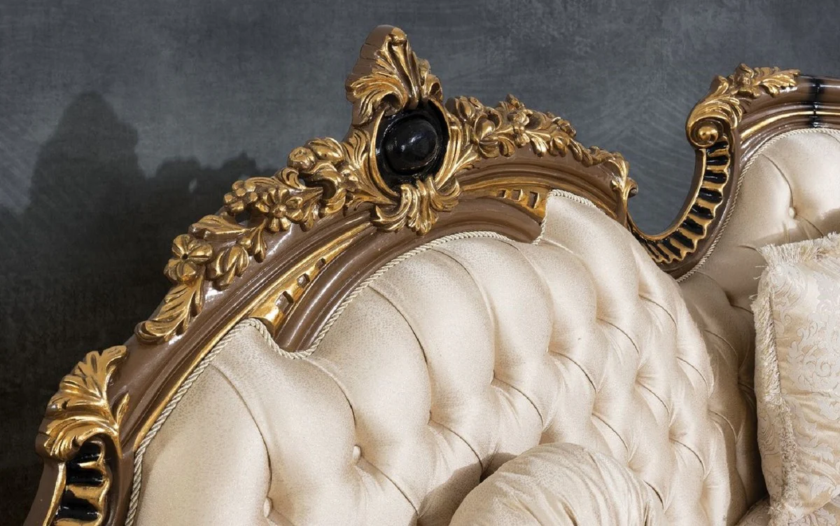 Luxus Barock Sofa Gold / Braun / Schwarz / Gold - Prunkvolles Wohnzimmer Sofa mit elegantem Muster - Barock Wohnzimmer & Hotel Möbel - Edel & Prunkvoll