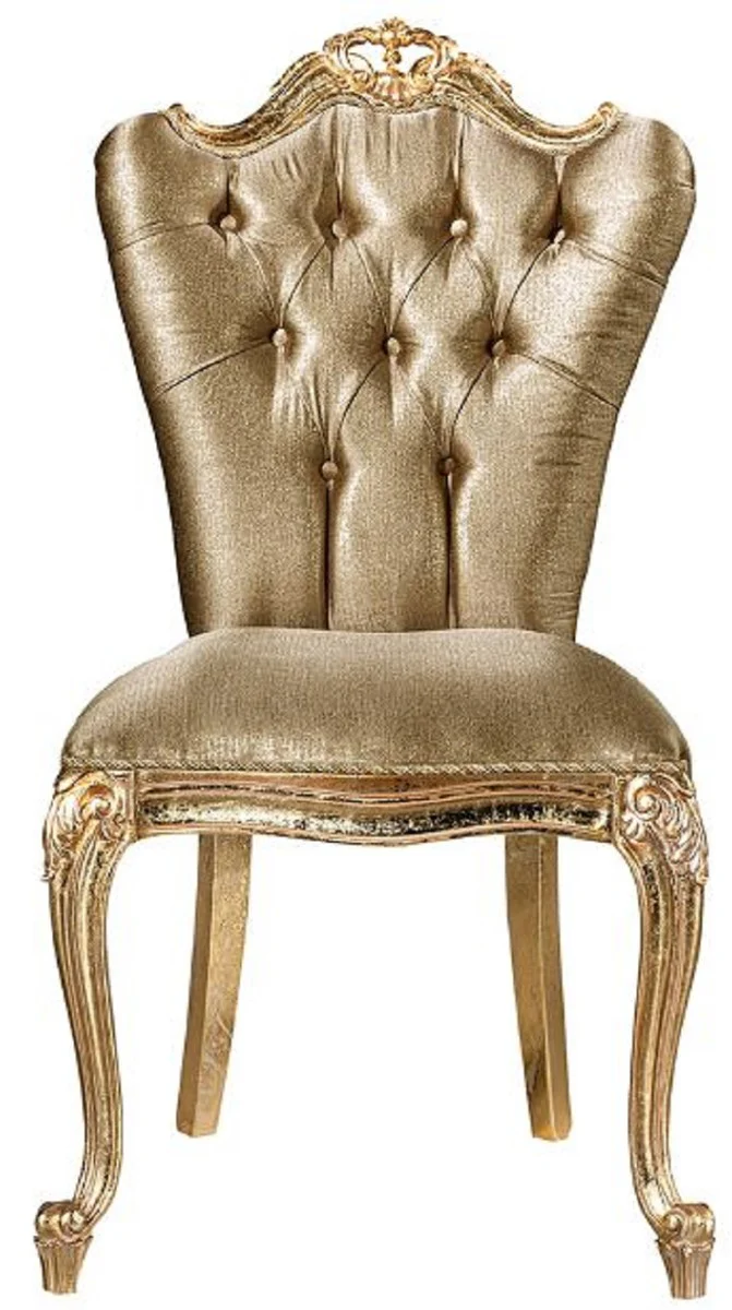 Luxus Barock Esszimmer Set Weiß / Gold - 1 Esstisch & 6 Esszimmerstühle - Handgefertigte Esszimmer Möbel im Barockstil - Edel & Prunkvoll