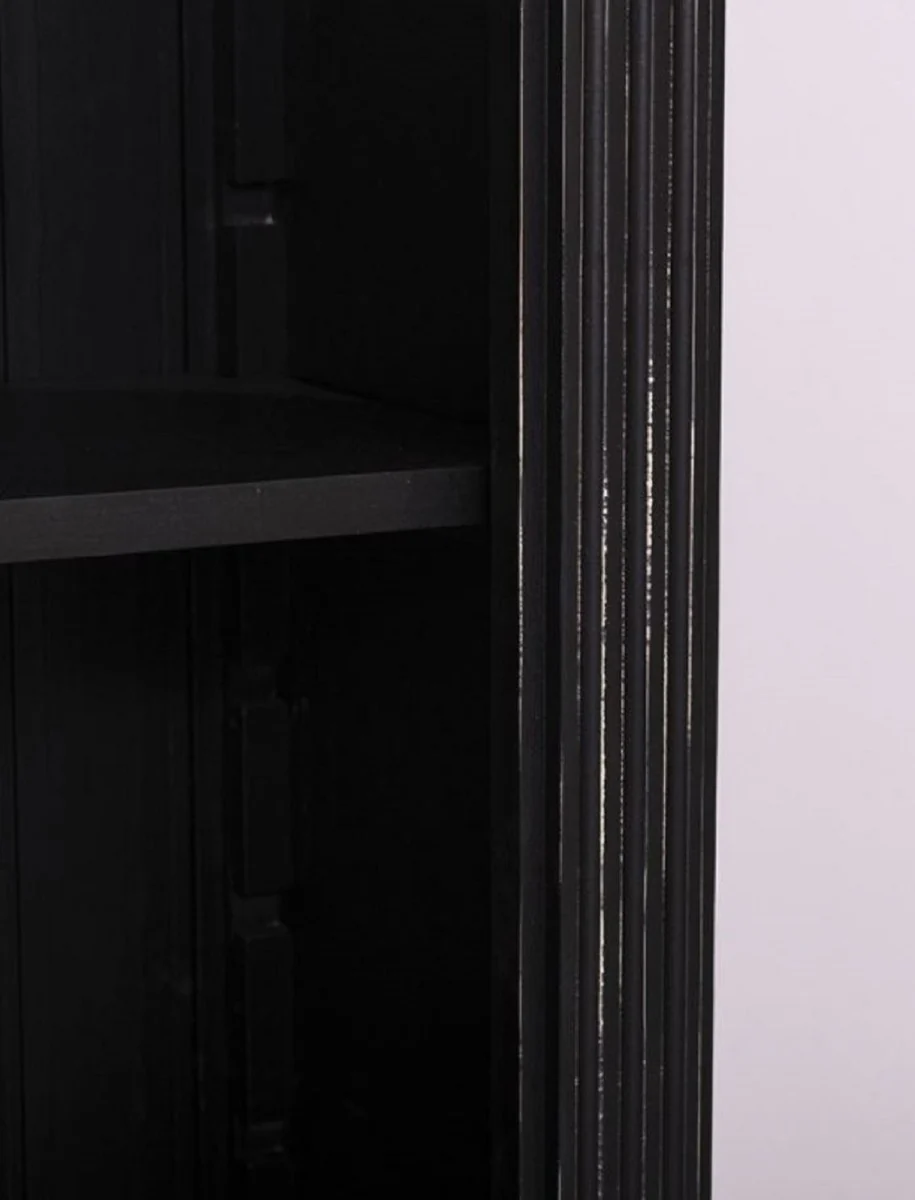Landhausstil Regalschrank Antik Schwarz 70 x 39 x H. 197 cm - Massivholz Schrank - Bücherschrank - Wohnzimmerschrank - Landhausstil Möbel