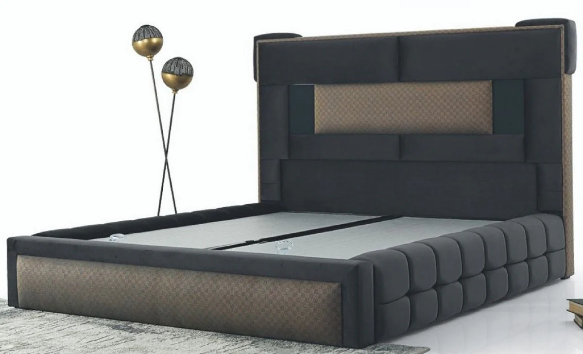 Luxus Doppelbett Grau / Braun - Modernes Massivholz Bett - Moderne Schlafzimmer & Hotel Möbel - Luxus Kollektion