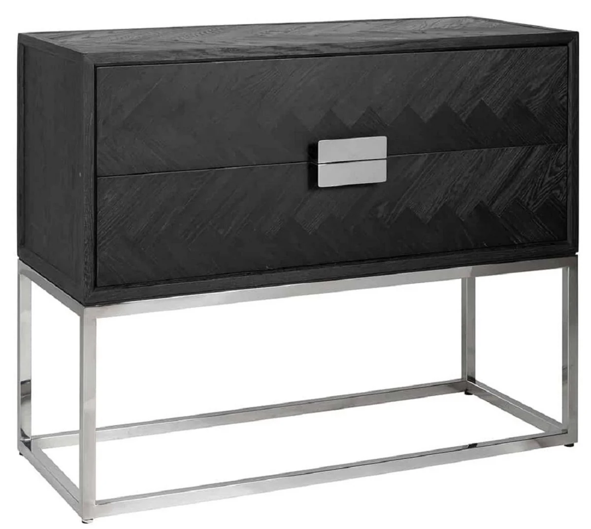 Luxus Massivholz Kommode mit 2 Schubladen Schwarz / Silber 108 x 45 x H. 87 cm - Wohnzimmer Möbel - Hotel Möbel - Luxus Kollektion