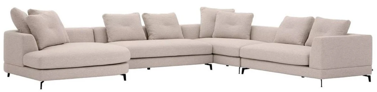 Luxus Ecksofa Sandfarben / Schwarz 410 x 320 x H. 65 cm - Wohnzimmer Sofa mit Kissen - Wohnzimmer Möbel - Wohnzimmer Einrichtung - Luxus Möbel - Luxus Einrichtung