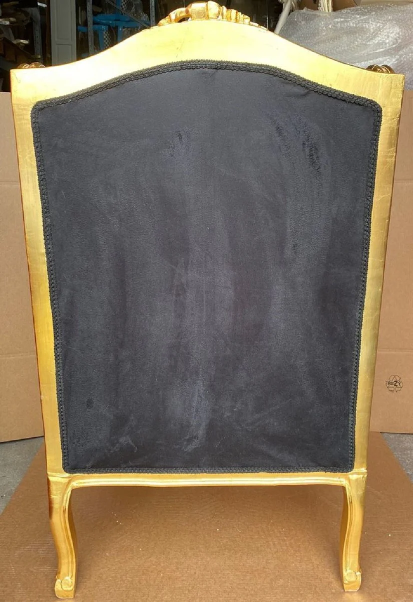 Barock Ohrensessel Schwarz / Gold - Handgefertigter Antik Stil Wohnzimmer Sessel - Antik Stil Möbel - Barock Wohnzimmer Möbel