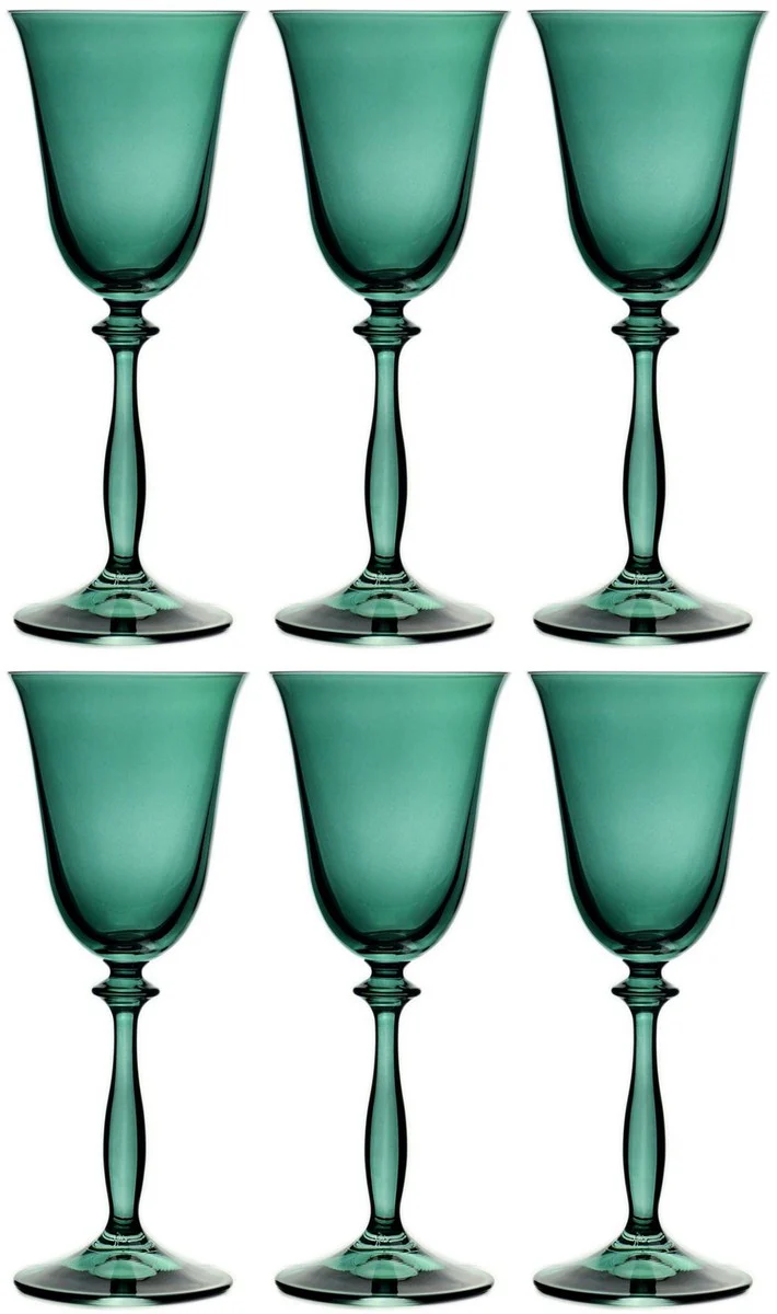 Luxus Barock Weißweinglas 6er Set Grün Ø 8,5 x H. 21 cm - Handgefertigte Weingläser - Hotel & Restaurant Accessoires - Luxus Qualität