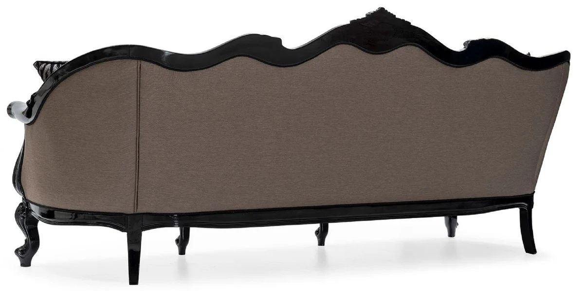 Luxus Barock Wohnzimmer Sofa Grau / Schwarz - Prunkvolles Barockstil Sofa mit dekorativen Kissen - Luxus Wohnzimmer Möbel im Barockstil - Barock Möbel - Edel & Prunkvoll