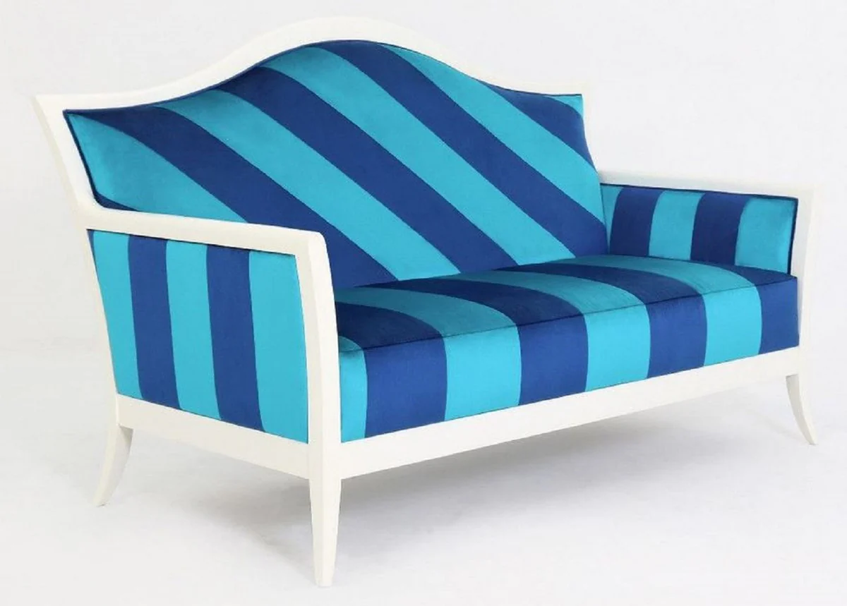 Luxus Art Deco Sofa mit Streifen Hellblau / Blau / Weiß - Gestreiftes Wohnzimmer Sofa - Wohnzimmer Möbel - Art Deco Möbel - Luxus Möbel - Art Deco Einrichtung - Luxus Einrichtung
