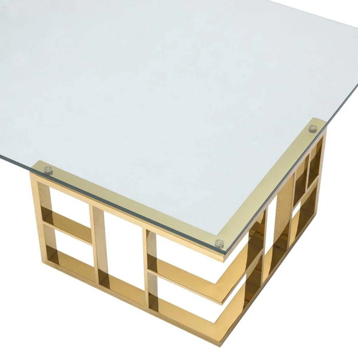 Luxus Couchtisch Gold 180 x 90 x H. 32,2 cm - Edelstahl Wohnzimmertisch mit Glasplatte - Designermöbel