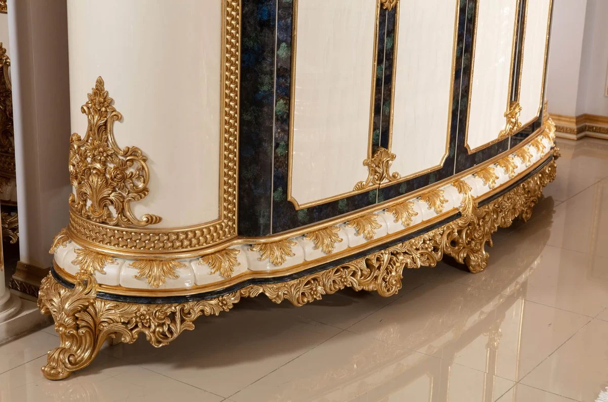 Luxus Barock Schlafzimmerschrank Weiß / Blau / Gold - Prunkvoller Kleiderschrank im Barockstil - Barock Schlafzimmer & Hotel Möbel - Edel & Prunkvoll