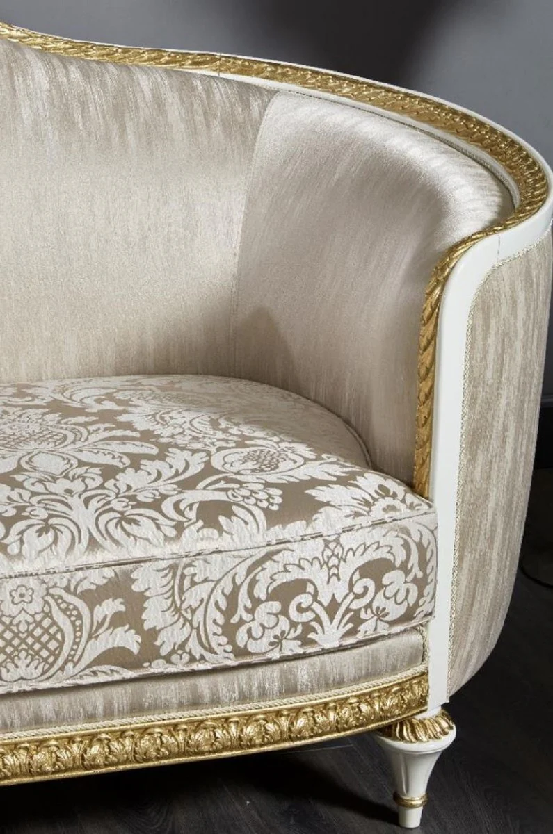 Luxus Barock Sofa Gold / Weiß / Gold - Prunkvolles Wohnzimmer Sofa - Barockstil Wohnzimmer Möbel - Luxus Möbel im Barockstil - Barock Einrichtung - Edel & Prunkvoll