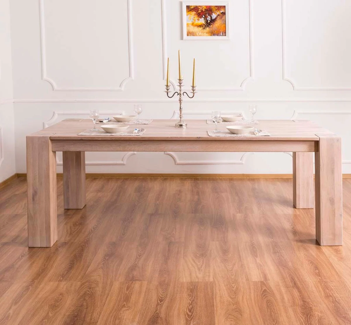 Massivholz Esstisch Naturfarben 220 x 90 x H. 78 cm - Luxus Qualität