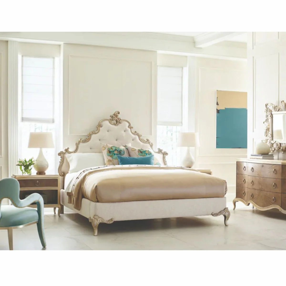 Luxus Barock Kommode mit 9 Schubladen Braun / Champagner-Gold 185 cm