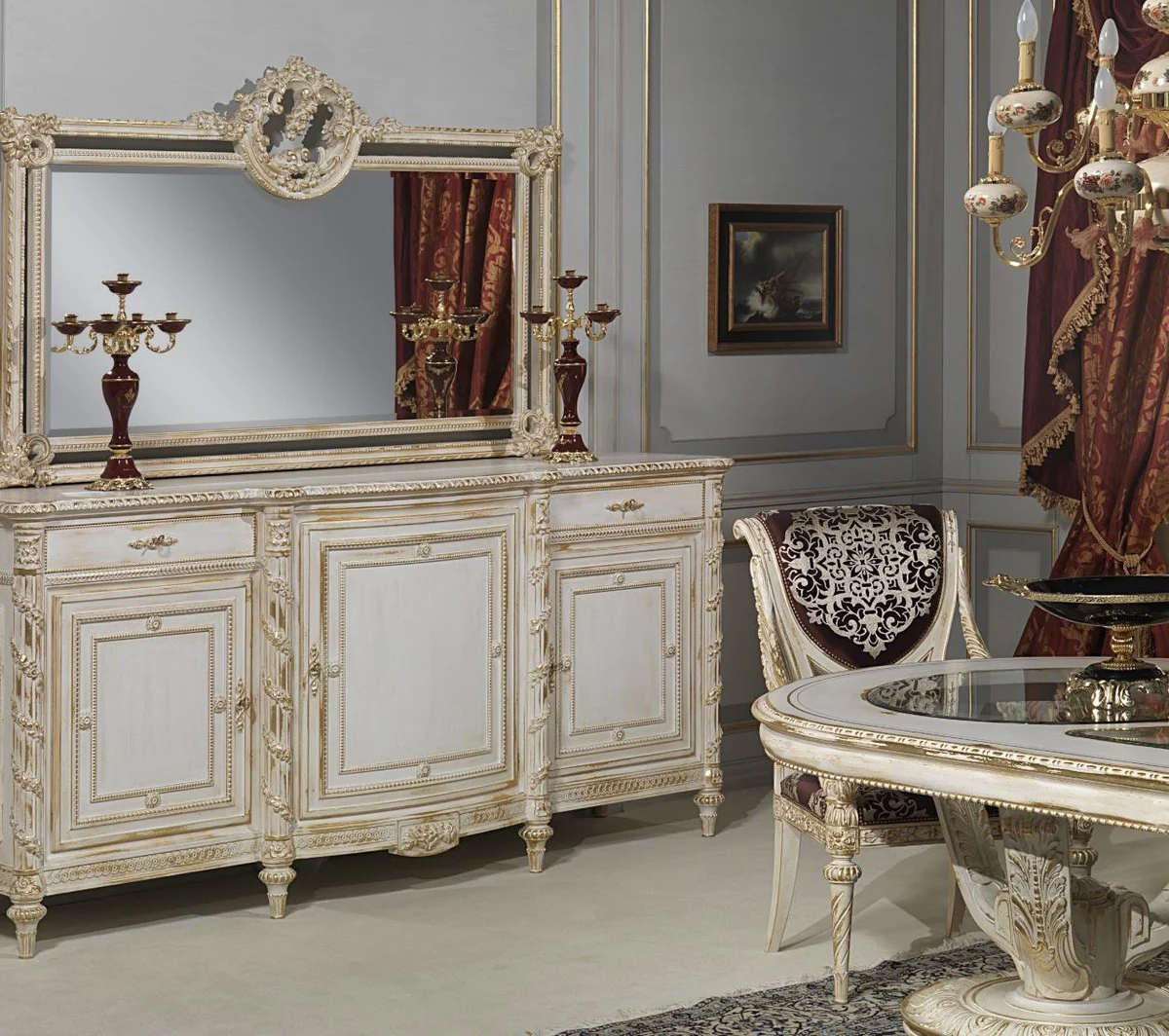 Luxus Barock Esszimmer Stuhl Set Lila / Silber / Weiß / Gold 62 x 74 x H. 103 cm - Prunkvolles Küchen Stühle 4er Set - Hotel Restaurant Schloss Möbel - Luxus Qualität - Made in Italy