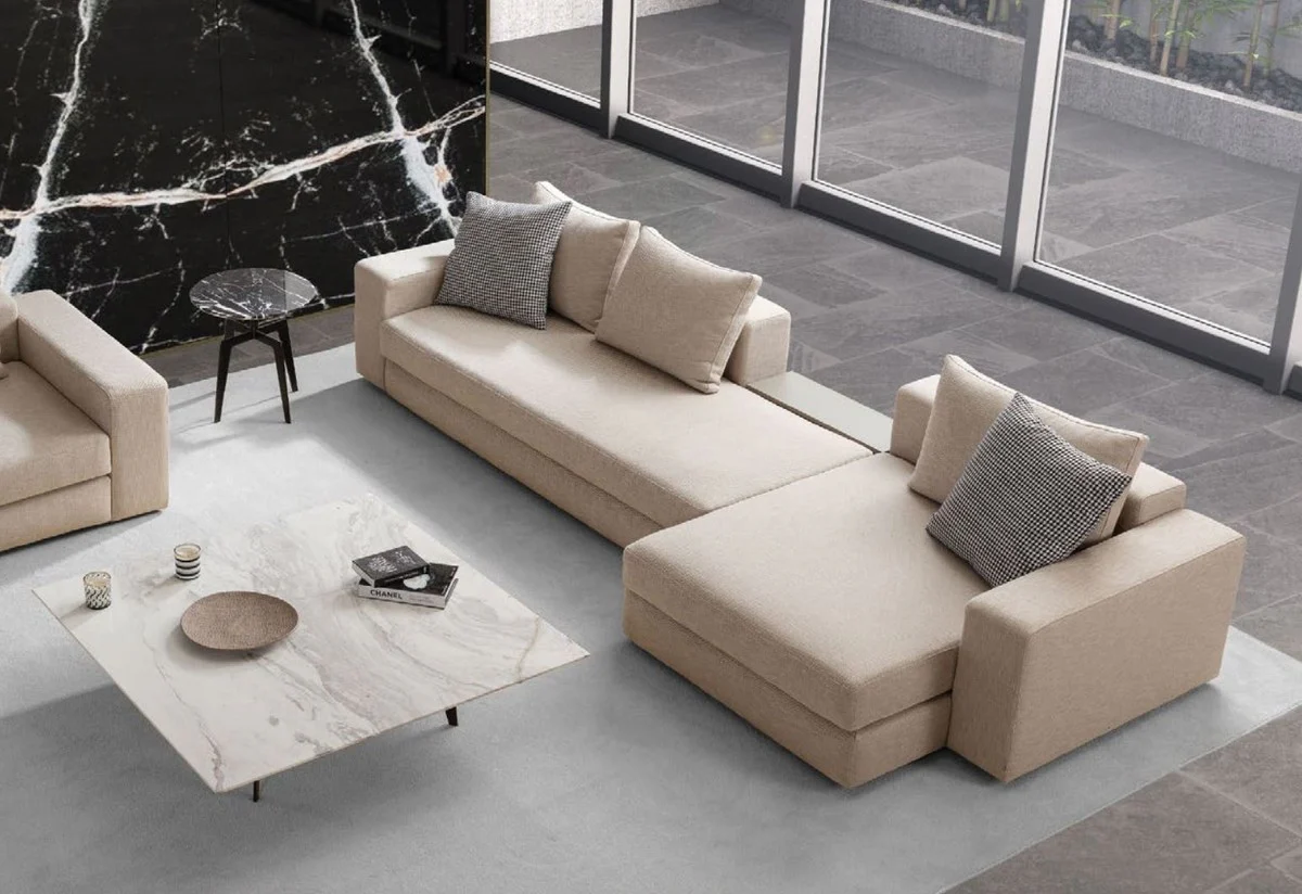 Luxus Couchtisch Weiß / Schwarz 123 x 123 x H. 28,5 cm - Quadratischer Wohnzimmertisch mit Marmorplatte - Wohnzimmer Möbel - Luxus Möbel - Wohnzimmer Einrichtung