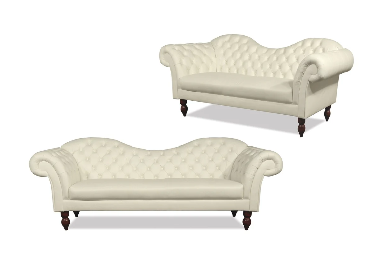 Chesterfield 3er Sofa Venedig - Echt Leder Creme