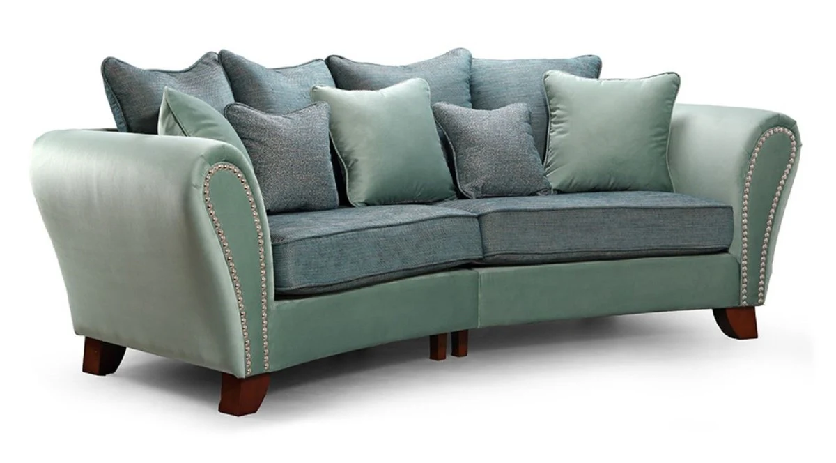 Luxus 2er Sofa Grün / Blau / Dunkelbraun 250 x 120 x H. 100 cm - Gebogenes Wohnzimmer Sofa - Luxus Wohnzimmer Möbel