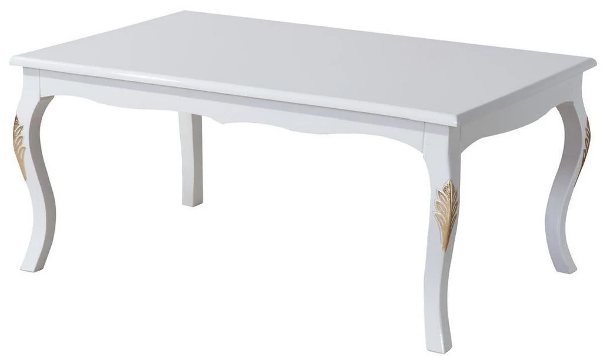 Luxus Barock Couchtisch Weiß / Gold 110 x 77 x H. 45 cm - Massivholz Wohnzimmertisch im Barockstil - Barock Möbel