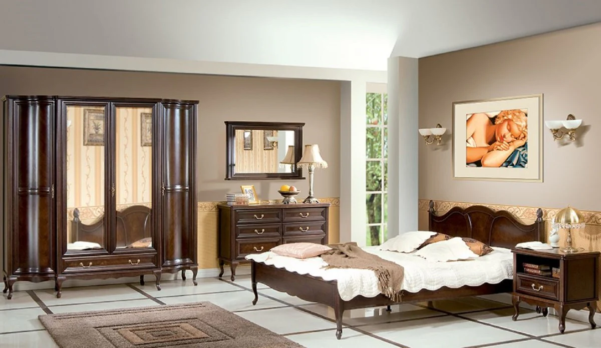 Luxus Jugendstil Massivholz Kommode mit 6 Schubladen Dunkelbraun 135 x 42,5 x H. 86,6 cm - Barock & Jugendstil Schlafzimmer Möbel