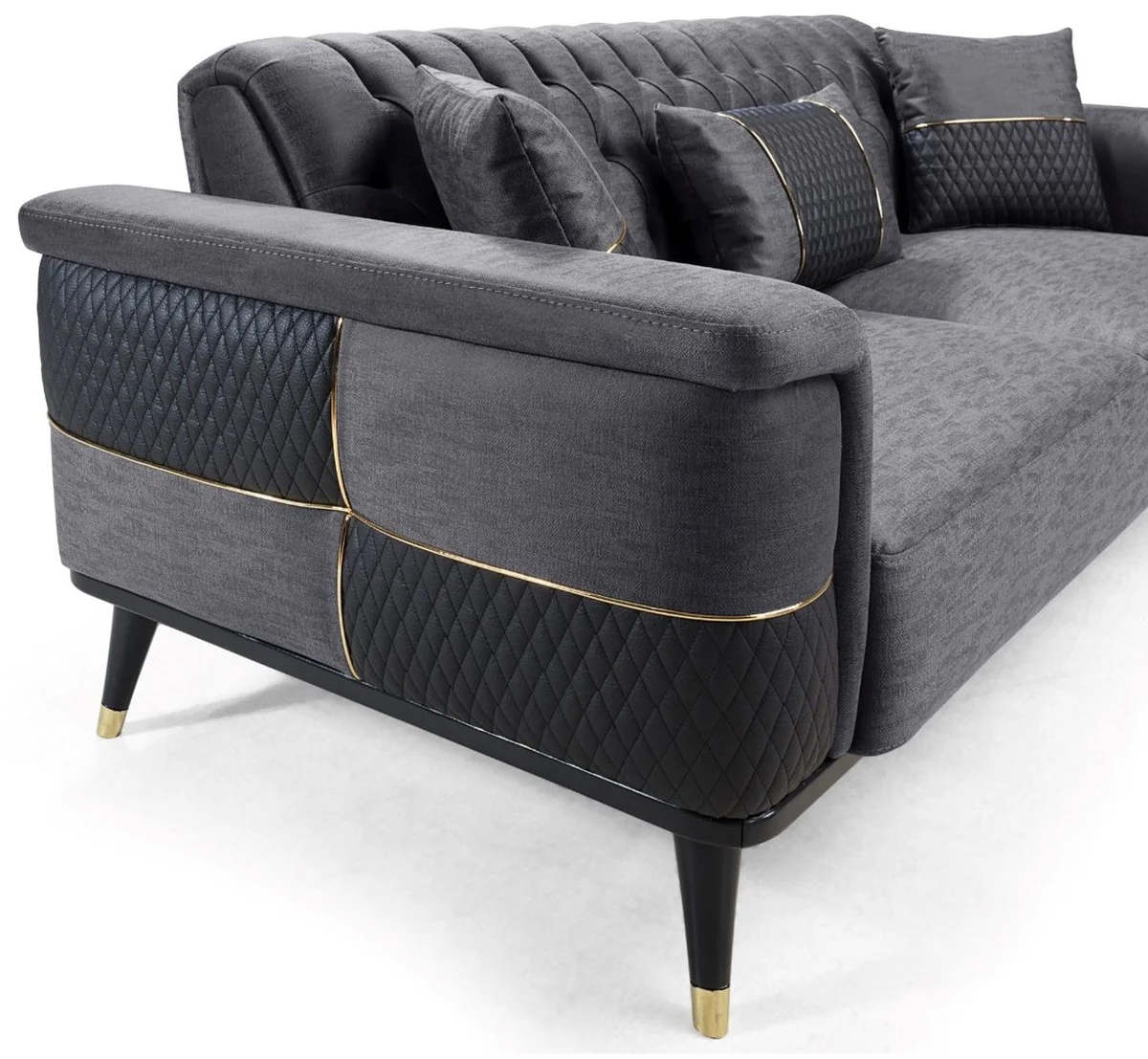Luxus Schlafsofa Grau / Schwarz / Gold 225 x 94 x H. 83 cm - Modernes Wohnzimmer Sofa - Wohnzimmer Möbel