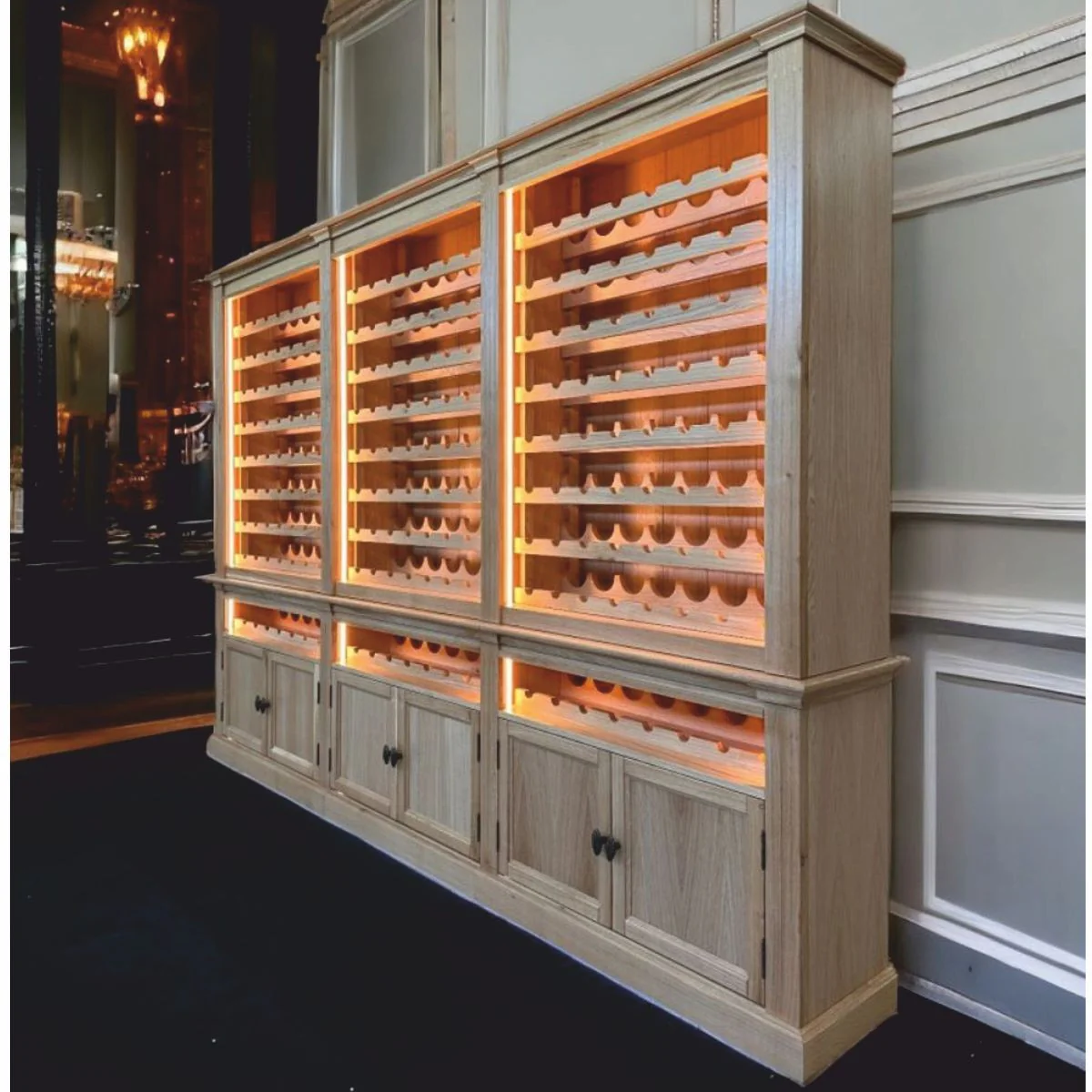 Landhausstil Weinschrank Grau / Braun 300 cm - Landhausstil Bar Möbel