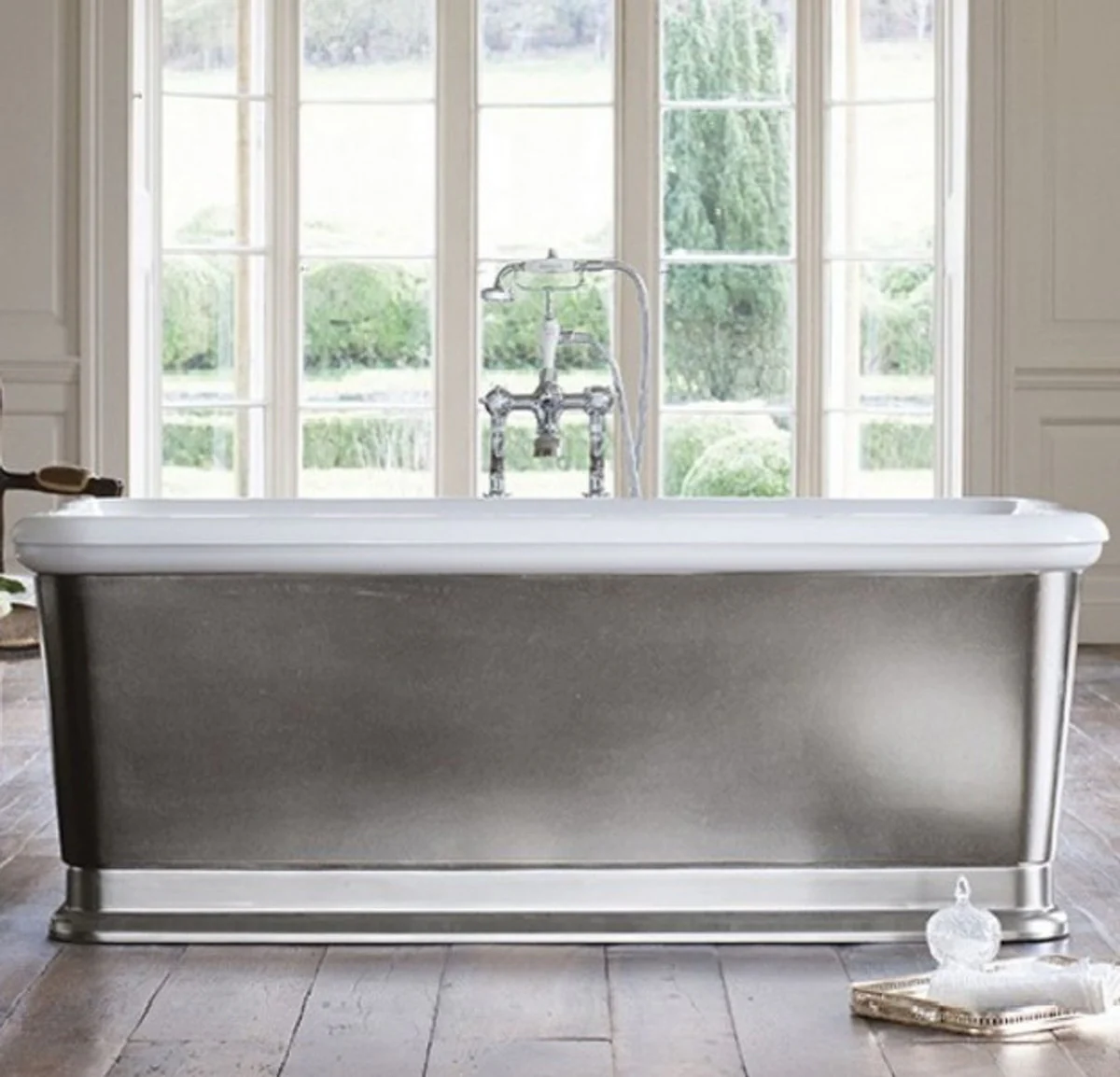 Badewanne freistehend rechteckig 1800mm BLon Silber - Freistehende Retro Antik Badewanne