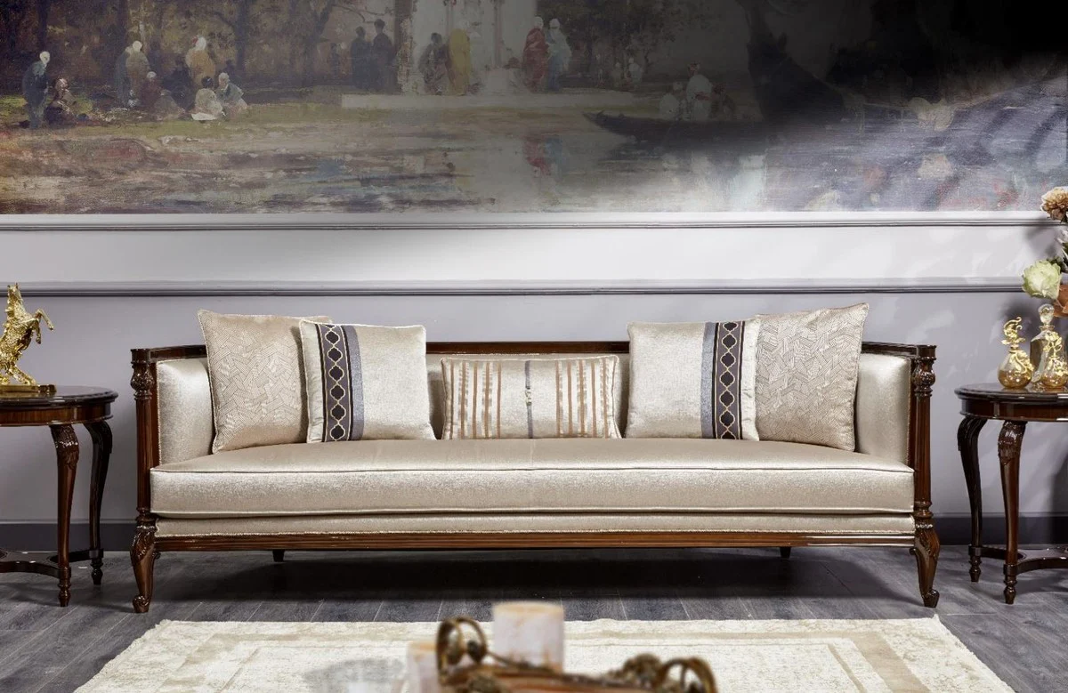 Luxus Barock Sofa Gold / Dunkelbraun - Prunkvolles Wohnzimmer Sofa - Barockstil Wohnzimmer Möbel - Luxus Möbel im Barockstil - Barock Einrichtung - Edel & Prunkvoll