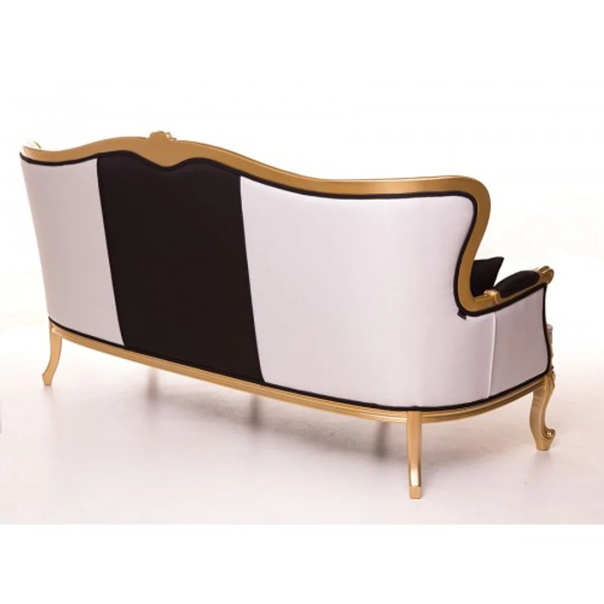 Luxus Barock Sofa Schwarz / Weiß / Gold 210 cm - Sitzbank Möbel - Luxury Hotel Collection