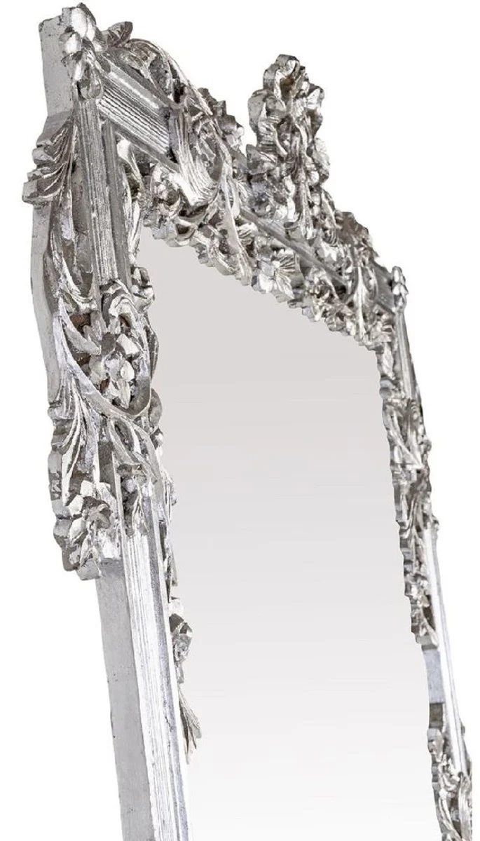 Barock Spiegel Silber 112 x 6 x H. 224 cm - Prunkvoller Wandspiegel mit eleganten Verzierungen - Barock Garderoben Spiegel - Barockstil Wandspiegel - Barock Möbel - Edel & Prunkvoll