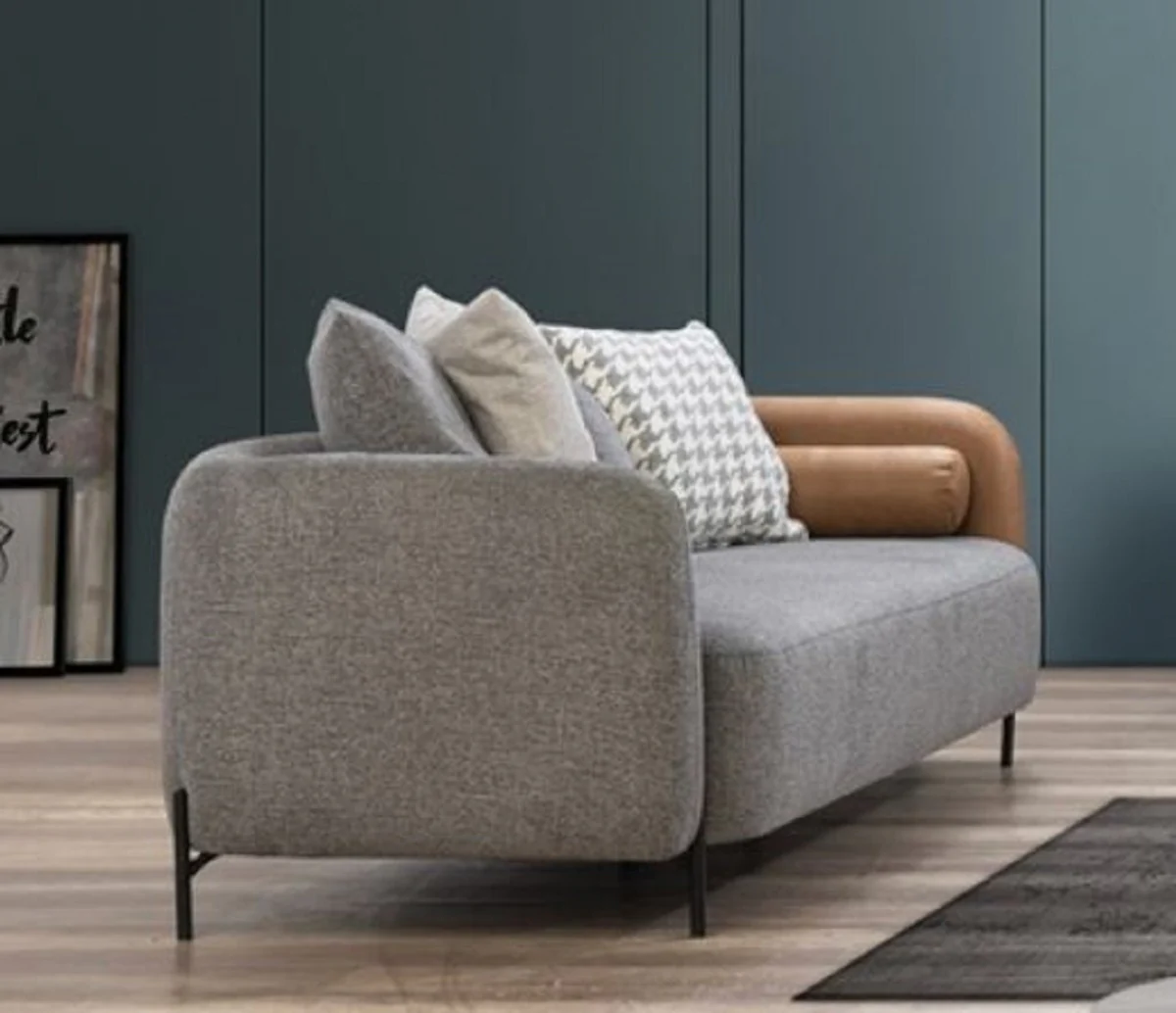 Luxus Sofa Grau / Braun / Schwarz 255 x 90 x H. 70 cm - Wohnzimmer Sofa - Wohnzimmer Möbel - Luxus Möbel - Luxus Einrichtung