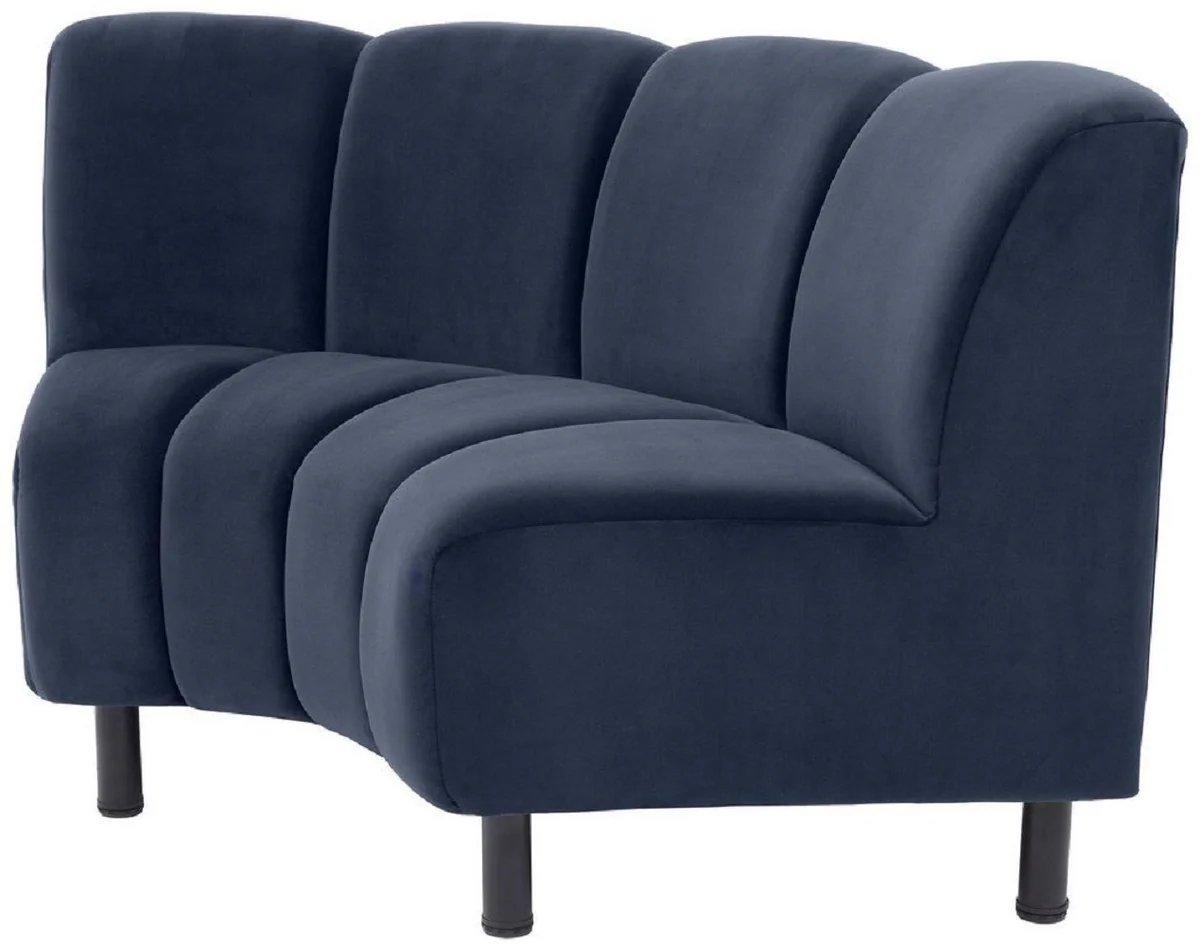 Luxus Samt Couch Mitternachtsblau / Schwarz 114 x 75 x H. 87 cm - Gebogenes & Erweiterbares Wohnzimmer Sofa - Luxus Möbel